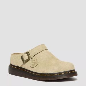 Dr. Martens Isham Buckle Mules in Parchment Suede